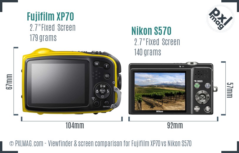 Fujifilm XP70 vs Nikon S570 Screen and Viewfinder comparison