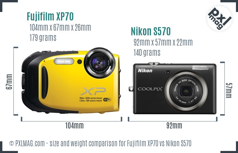 Fujifilm XP70 vs Nikon S570 size comparison Fujifilm XP70 vs Nikon S570 size comparison