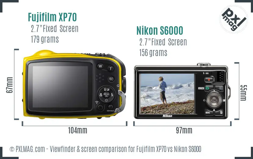 Fujifilm XP70 vs Nikon S6000 Screen and Viewfinder comparison