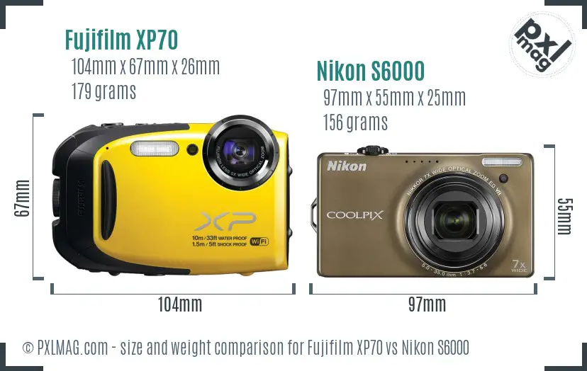 Fujifilm XP70 vs Nikon S6000 size comparison