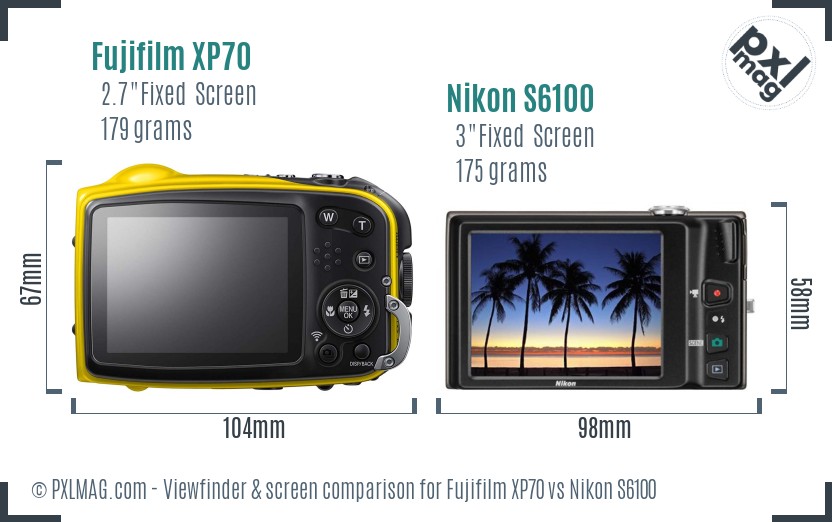 Fujifilm XP70 vs Nikon S6100 Screen and Viewfinder comparison