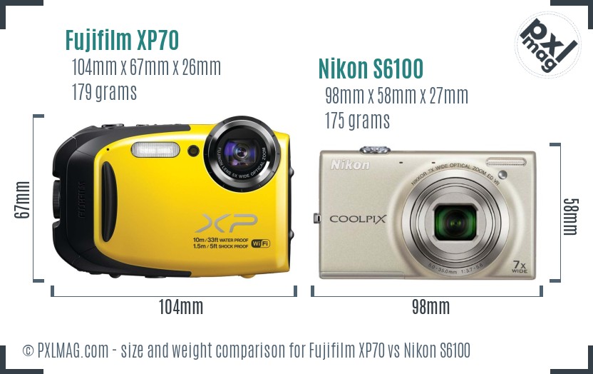 Fujifilm XP70 vs Nikon S6100 size comparison