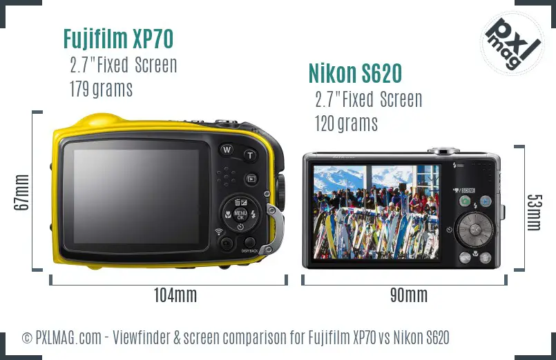 Fujifilm XP70 vs Nikon S620 Screen and Viewfinder comparison