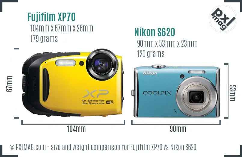 Fujifilm XP70 vs Nikon S620 size comparison Fujifilm XP70 vs Nikon S620 size comparison