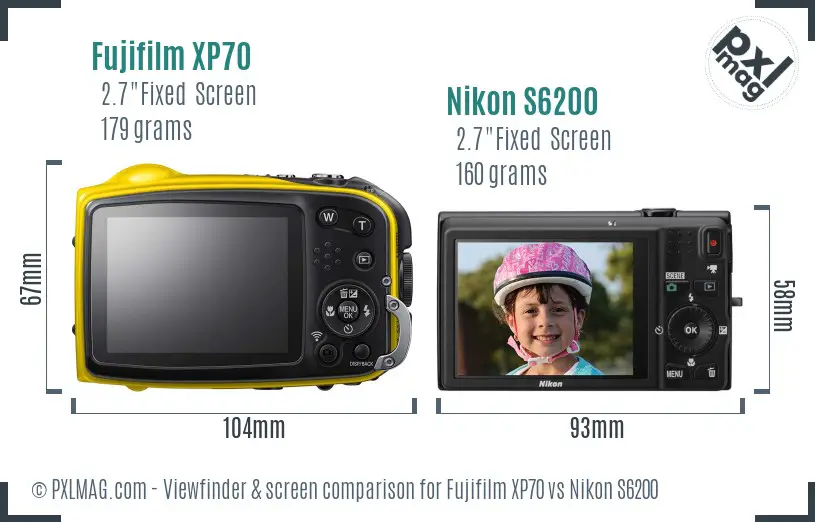 Fujifilm XP70 vs Nikon S6200 Screen and Viewfinder comparison