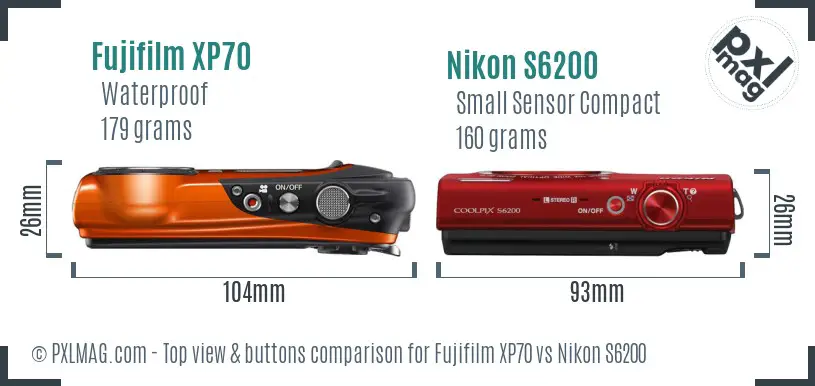 Fujifilm XP70 vs Nikon S6200 top view buttons comparison