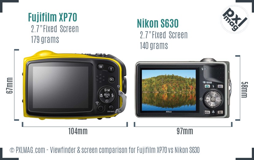 Fujifilm XP70 vs Nikon S630 Screen and Viewfinder comparison
