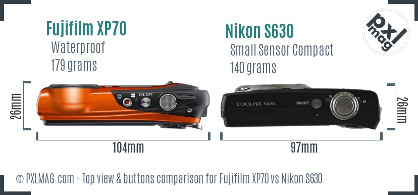Fujifilm XP70 vs Nikon S630 top view buttons comparison