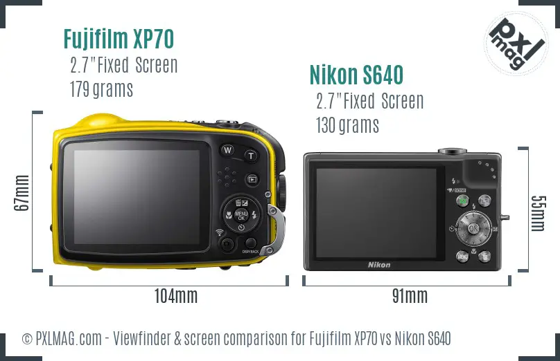 Fujifilm XP70 vs Nikon S640 Screen and Viewfinder comparison