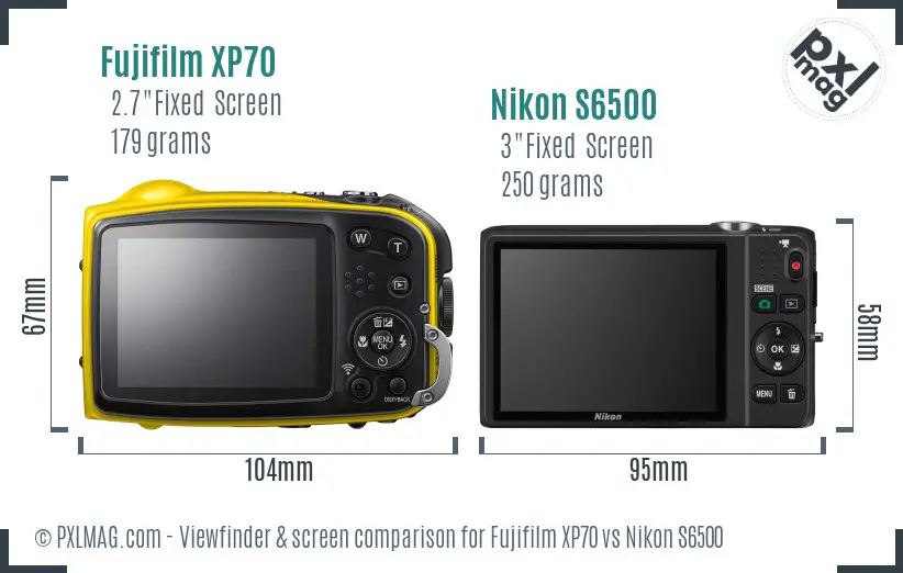 Fujifilm XP70 vs Nikon S6500 Screen and Viewfinder comparison
