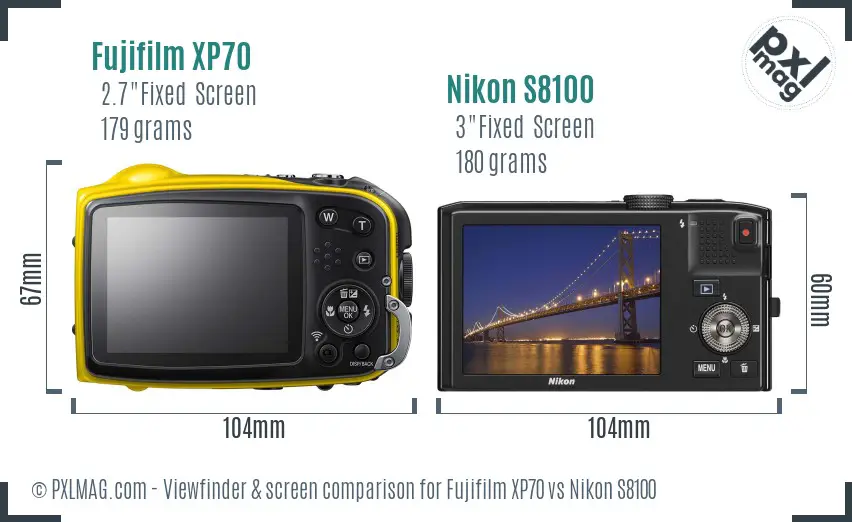Fujifilm XP70 vs Nikon S8100 Screen and Viewfinder comparison Fujifilm XP70 vs Nikon S8100 Screen and Viewfinder comparison