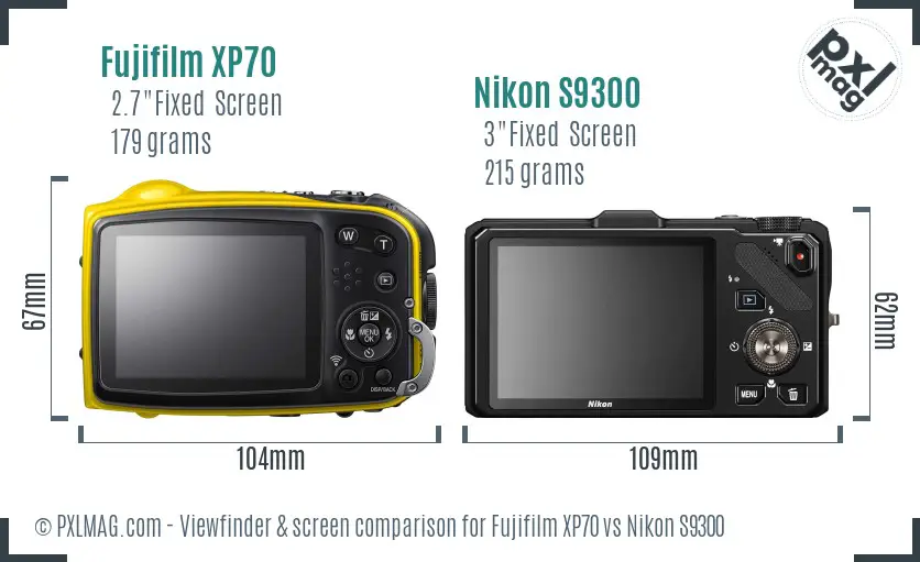 Fujifilm XP70 vs Nikon S9300 Screen and Viewfinder comparison