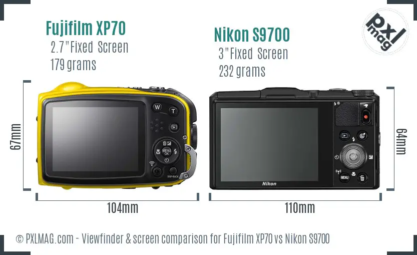 Fujifilm XP70 vs Nikon S9700 Screen and Viewfinder comparison