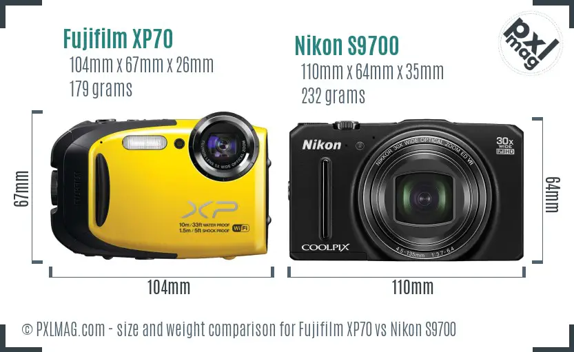 Fujifilm XP70 vs Nikon S9700 size comparison