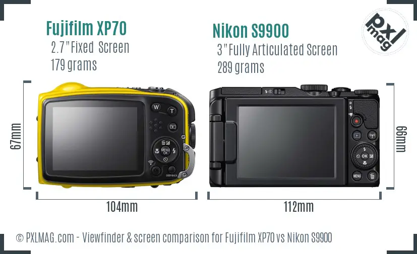 Fujifilm XP70 vs Nikon S9900 Screen and Viewfinder comparison