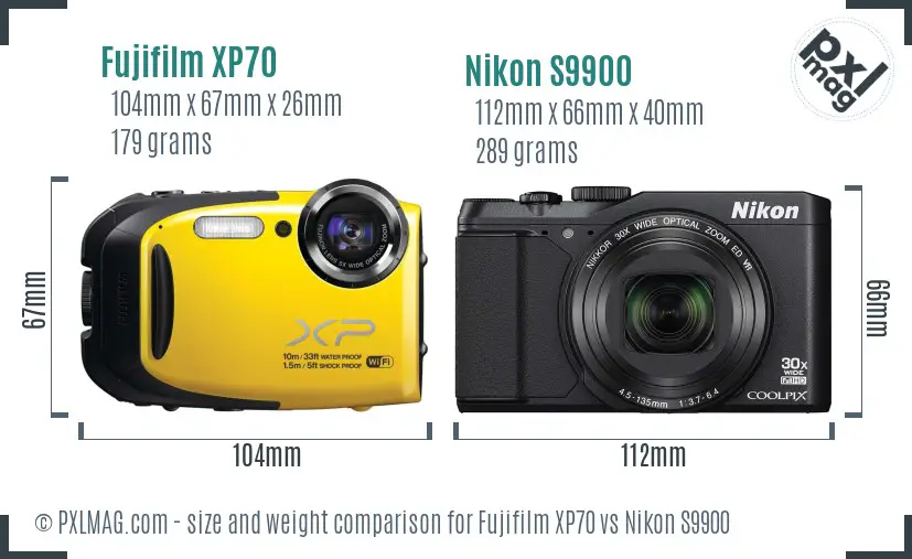 Fujifilm XP70 vs Nikon S9900 size comparison