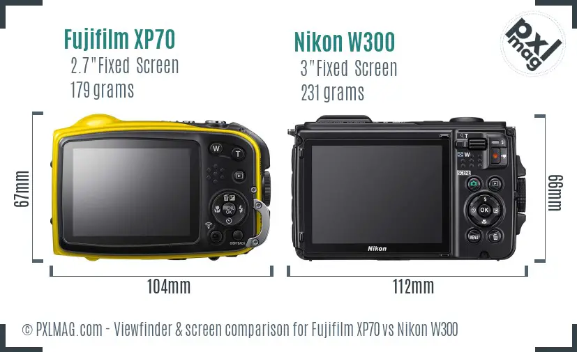 Fujifilm XP70 vs Nikon W300 Screen and Viewfinder comparison