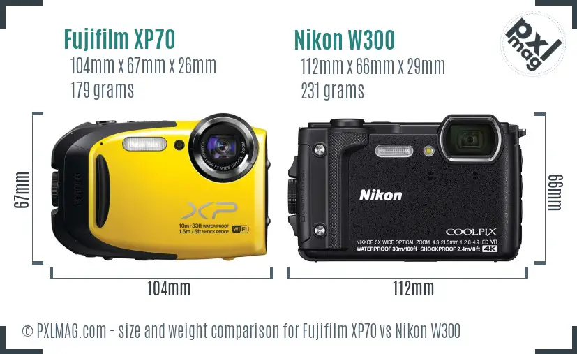 Fujifilm XP70 vs Nikon W300 size comparison