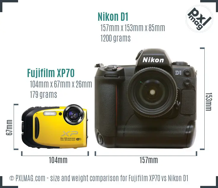 Fujifilm XP70 vs Nikon D1 size comparison