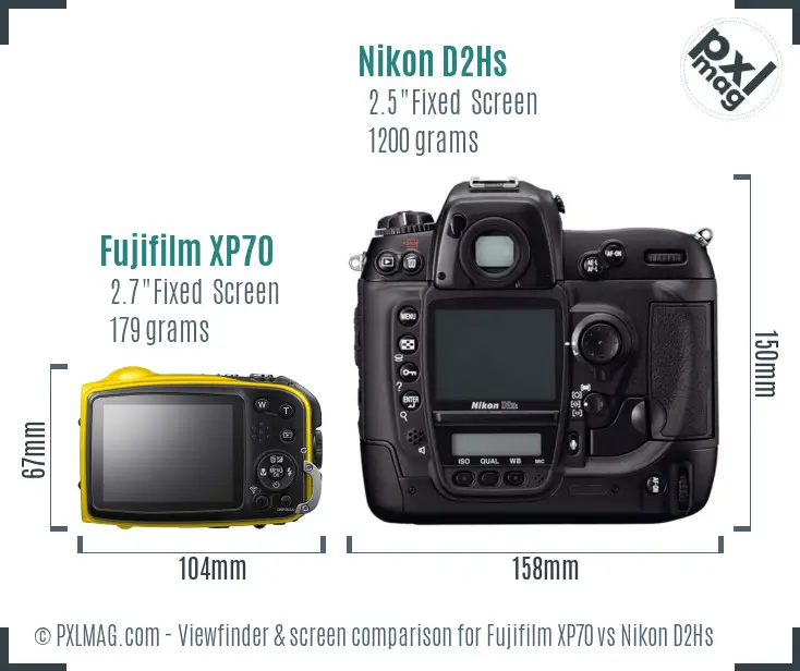 Fujifilm XP70 vs Nikon D2Hs Screen and Viewfinder comparison