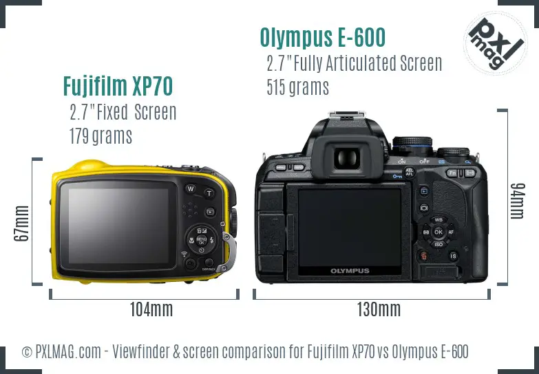 Fujifilm XP70 vs Olympus E-600 Screen and Viewfinder comparison