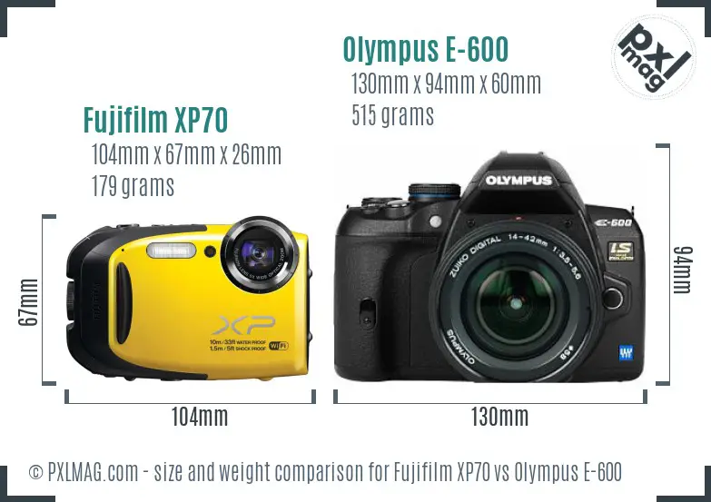 Fujifilm XP70 vs Olympus E-600 size comparison