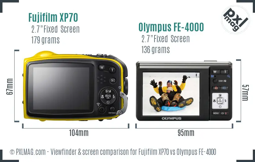 Fujifilm XP70 vs Olympus FE-4000 Screen and Viewfinder comparison