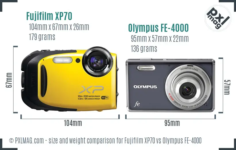 Fujifilm XP70 vs Olympus FE-4000 size comparison