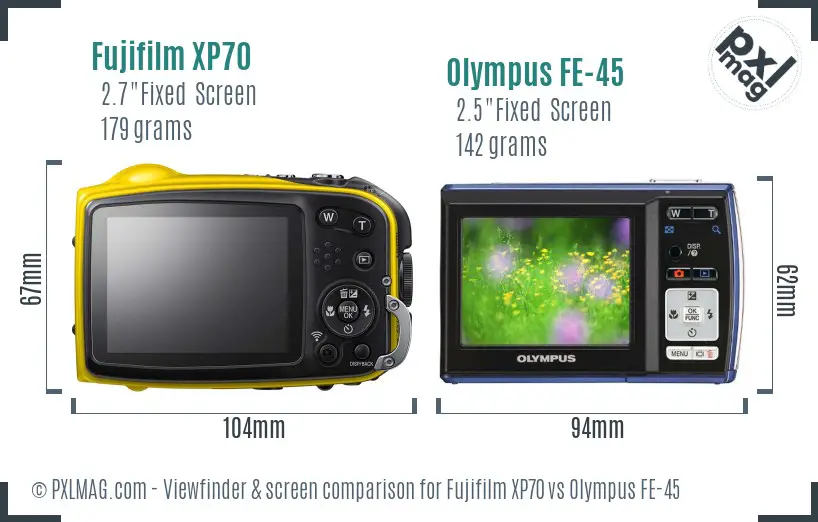 Fujifilm XP70 vs Olympus FE-45 Screen and Viewfinder comparison