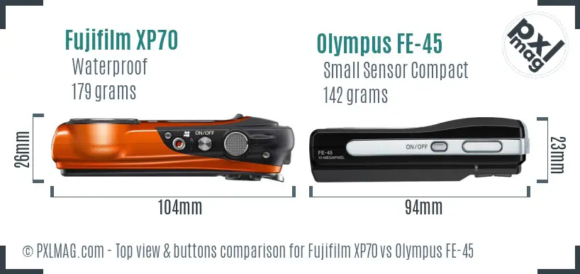 Fujifilm XP70 vs Olympus FE-45 top view buttons comparison