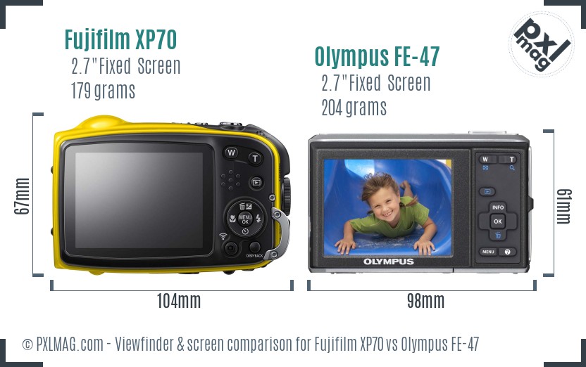 Fujifilm XP70 vs Olympus FE-47 Screen and Viewfinder comparison