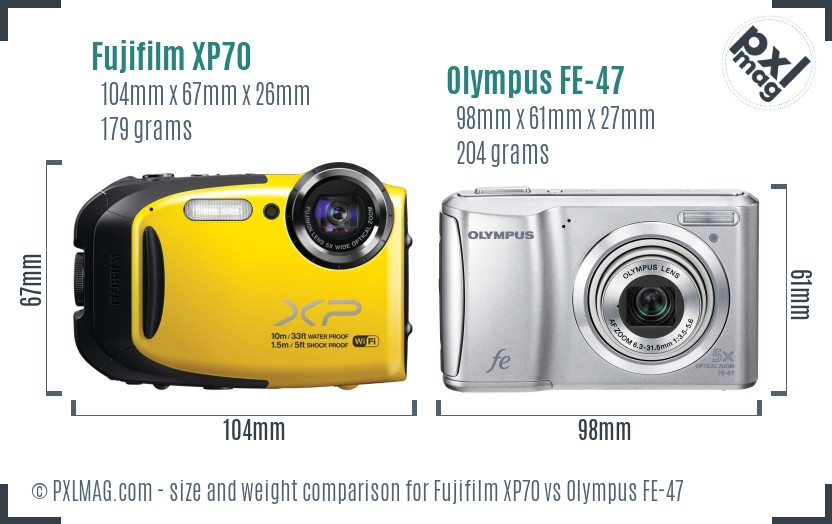 Fujifilm XP70 vs Olympus FE-47 size comparison