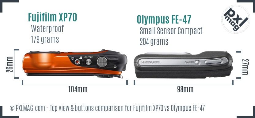 Fujifilm XP70 vs Olympus FE-47 top view buttons comparison