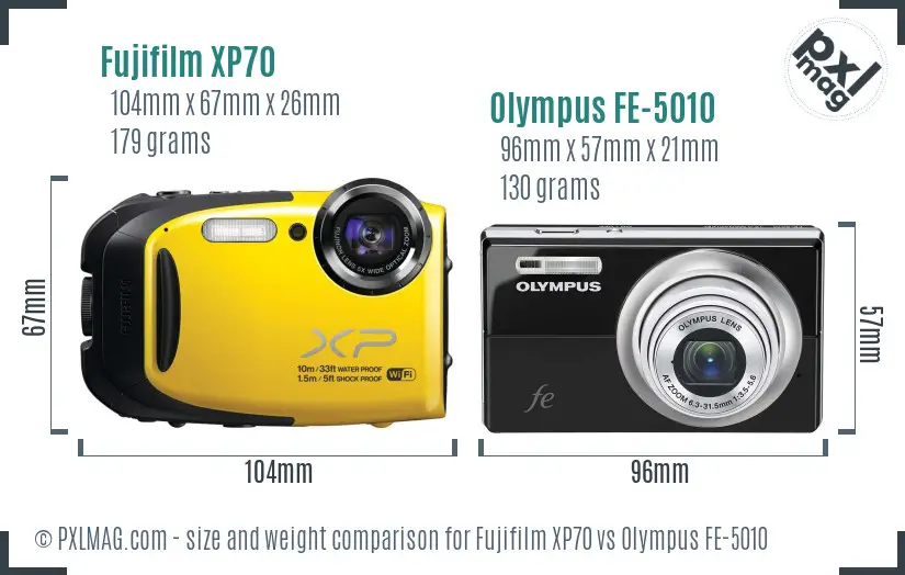 Fujifilm XP70 vs Olympus FE-5010 size comparison Fujifilm XP70 vs Olympus FE-5010 size comparison