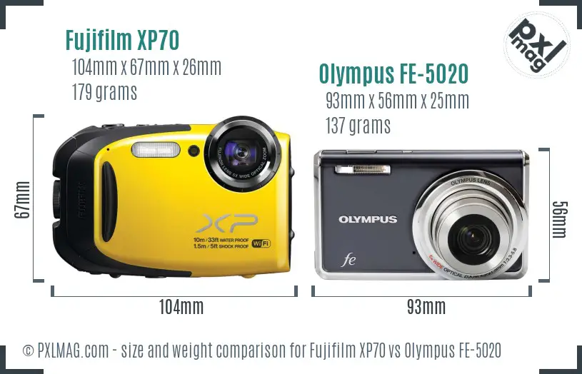 Fujifilm XP70 vs Olympus FE-5020 size comparison