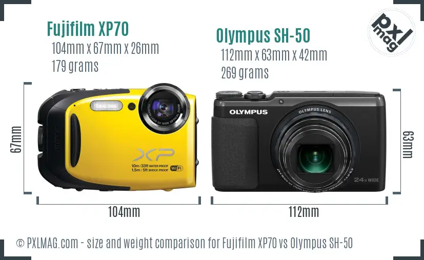 Fujifilm XP70 vs Olympus SH-50 size comparison Fujifilm XP70 vs Olympus SH-50 size comparison