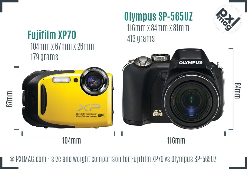 Fujifilm XP70 vs Olympus SP-565UZ size comparison Fujifilm XP70 vs Olympus SP-565UZ size comparison