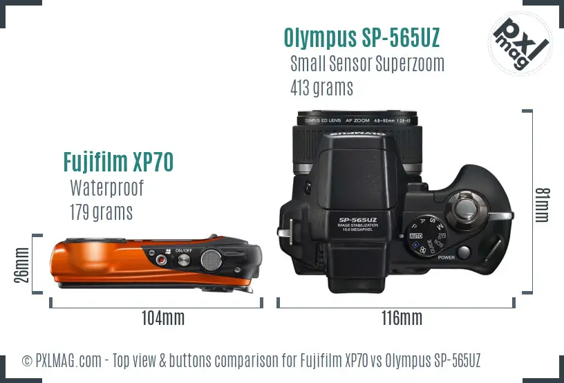 Fujifilm XP70 vs Olympus SP-565UZ top view buttons comparison Fujifilm XP70 vs Olympus SP-565UZ top view buttons comparison