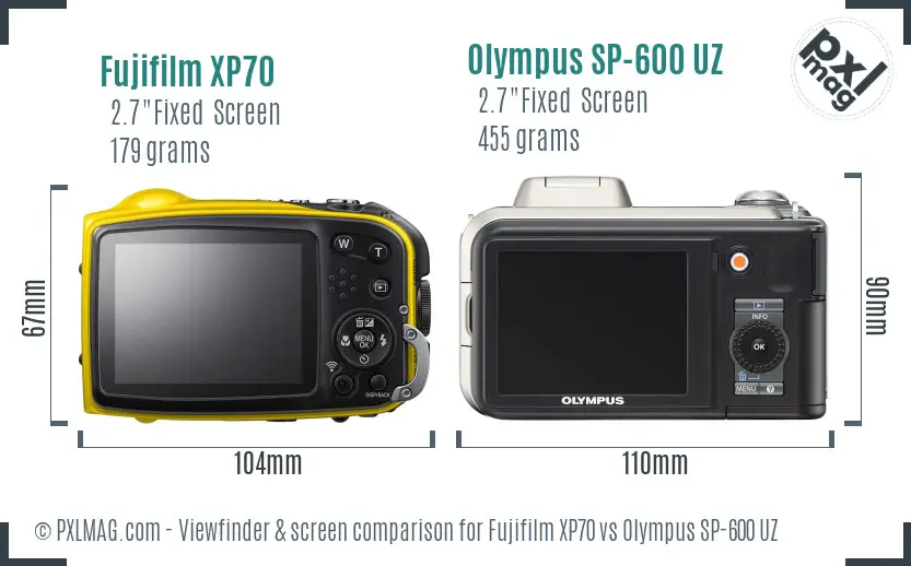 Fujifilm XP70 vs Olympus SP-600 UZ Screen and Viewfinder comparison