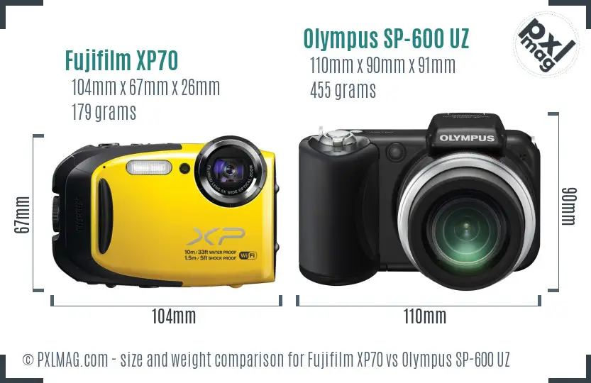 Fujifilm XP70 vs Olympus SP-600 UZ size comparison