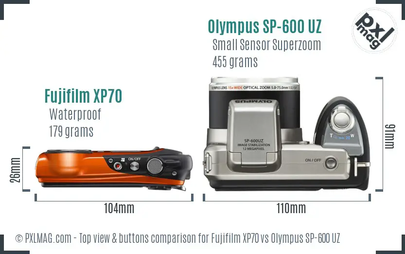 Fujifilm XP70 vs Olympus SP-600 UZ top view buttons comparison
