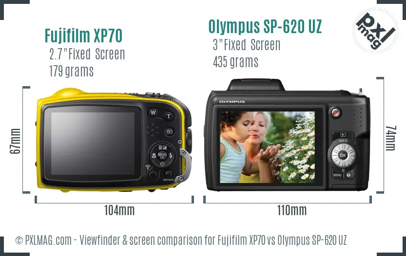 Fujifilm XP70 vs Olympus SP-620 UZ Screen and Viewfinder comparison