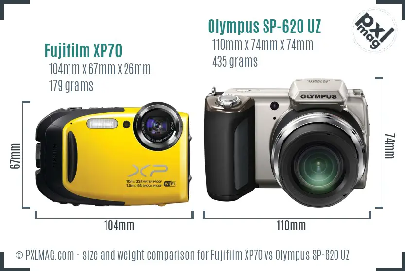 Fujifilm XP70 vs Olympus SP-620 UZ size comparison