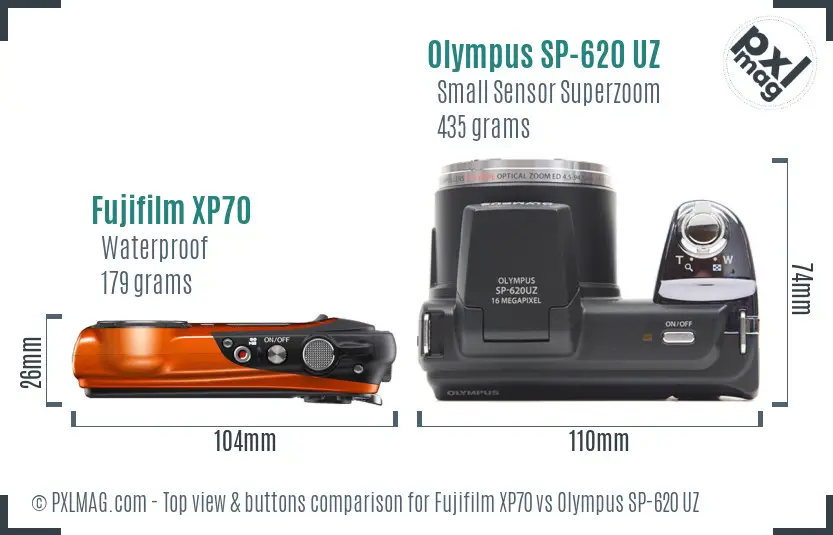 Fujifilm XP70 vs Olympus SP-620 UZ top view buttons comparison