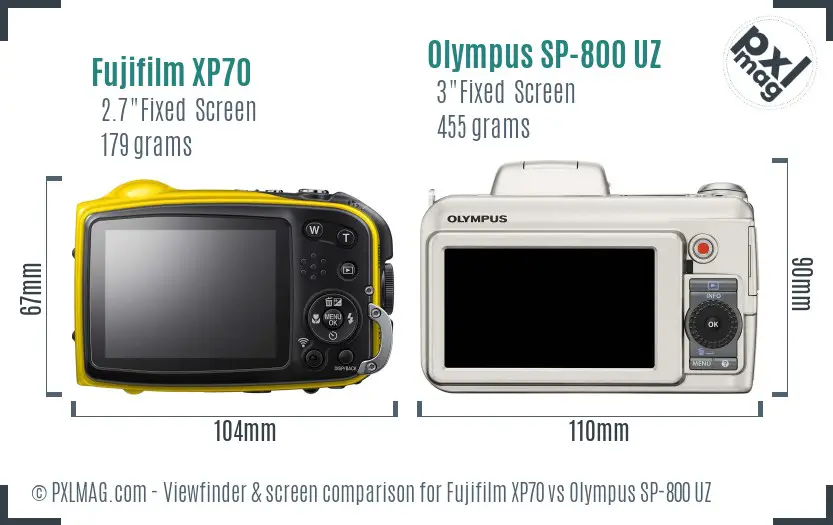 Fujifilm XP70 vs Olympus SP-800 UZ Screen and Viewfinder comparison