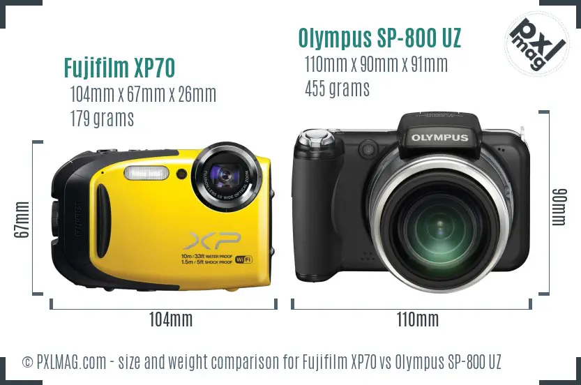 Fujifilm XP70 vs Olympus SP-800 UZ size comparison