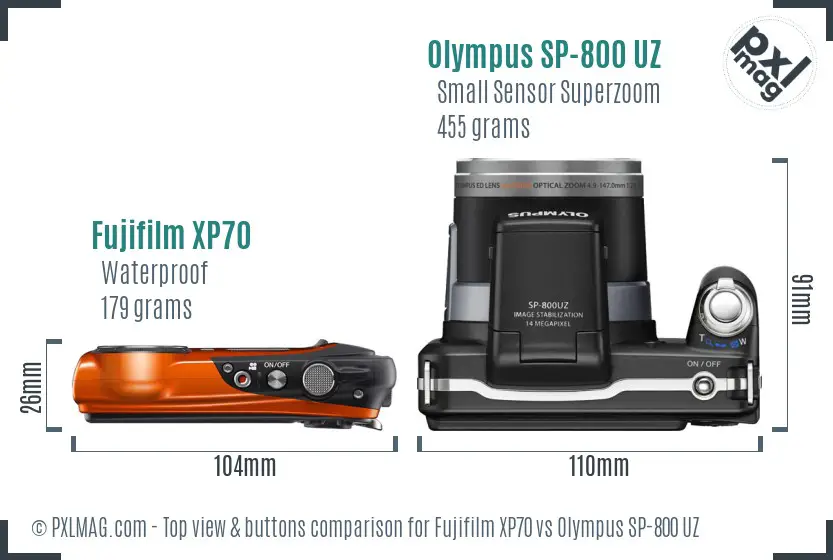 Fujifilm XP70 vs Olympus SP-800 UZ top view buttons comparison