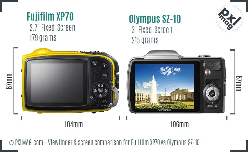 Fujifilm XP70 vs Olympus SZ-10 Screen and Viewfinder comparison