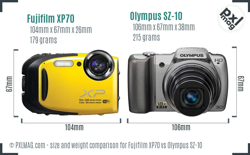 Fujifilm XP70 vs Olympus SZ-10 size comparison