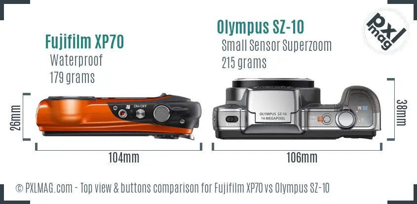 Fujifilm XP70 vs Olympus SZ-10 top view buttons comparison